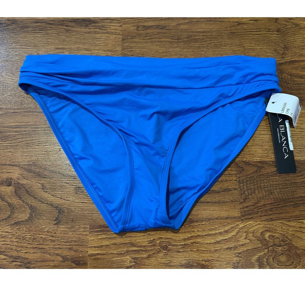 La Blanca Women's Island Goddess Shirred Bikini Bottom Blue Size 14 NWT Vibrant